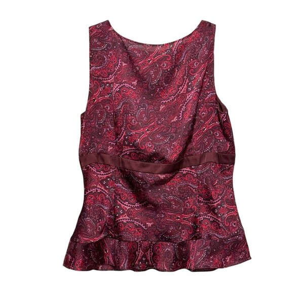 Y2K LOFT Babydoll Womens Size 12 Burgundy Paisley Romance Satin Ruffle Cami Top - Picture 4 of 10